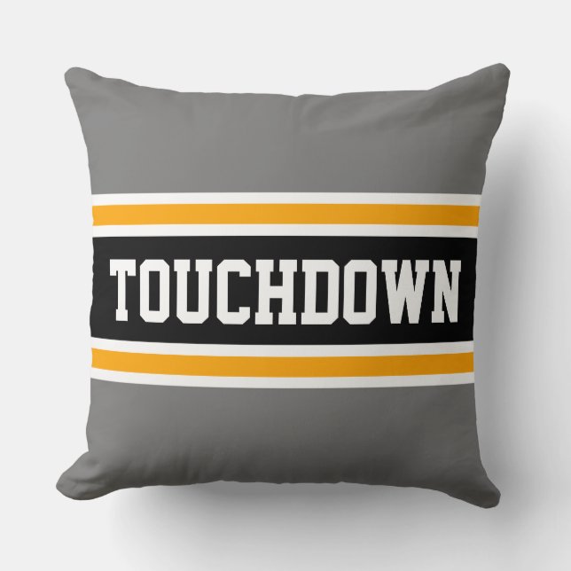 TOUCHDOWN Sporty Black Gult Grått Rand Kudde (Framsida)
