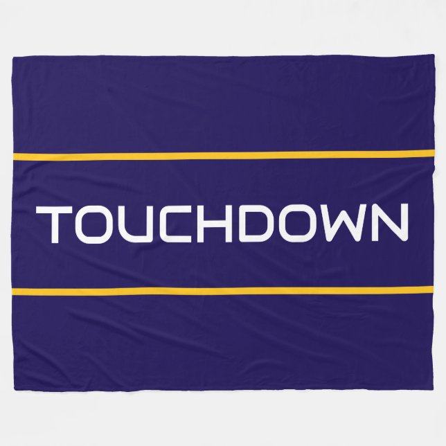 TOUCHDOWN Vit Text Guld Orange Marinblå Ränder  Fleecefilt (Framsidan (Horisontell))