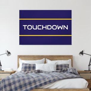 TOUCHDOWN Vit text Orange Marinblå Ränder Canvastryck
