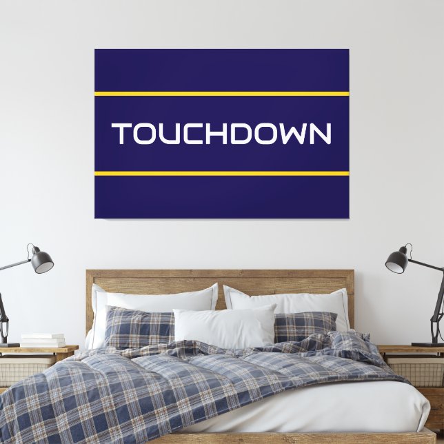TOUCHDOWN Vit text Orange Marinblå Ränder  Canvastryck (Insitu (sovrum))