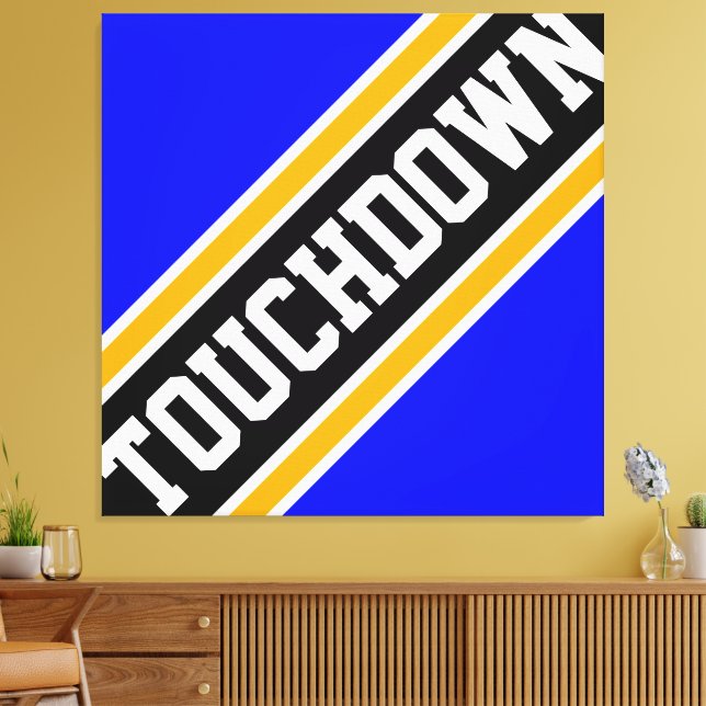 TOUCHDOWN Vivid Blue Gult Black Tävla Rand Canvastryck (Insitu (Vardagsrum))