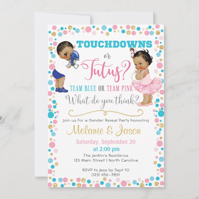 Touchdowns eller Tutus Gender Reveal bjudning Inbjudningar (Framsida)