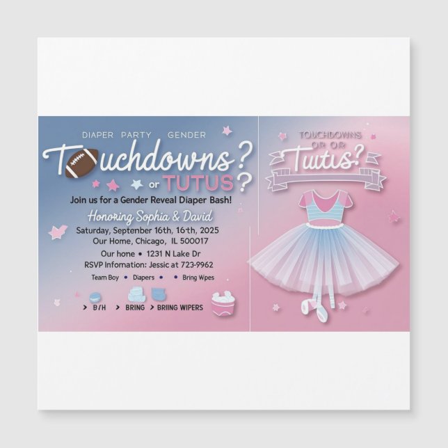 Touchdowns- eller Tutus Gender Reveal-inbjudan | D (Framsida)