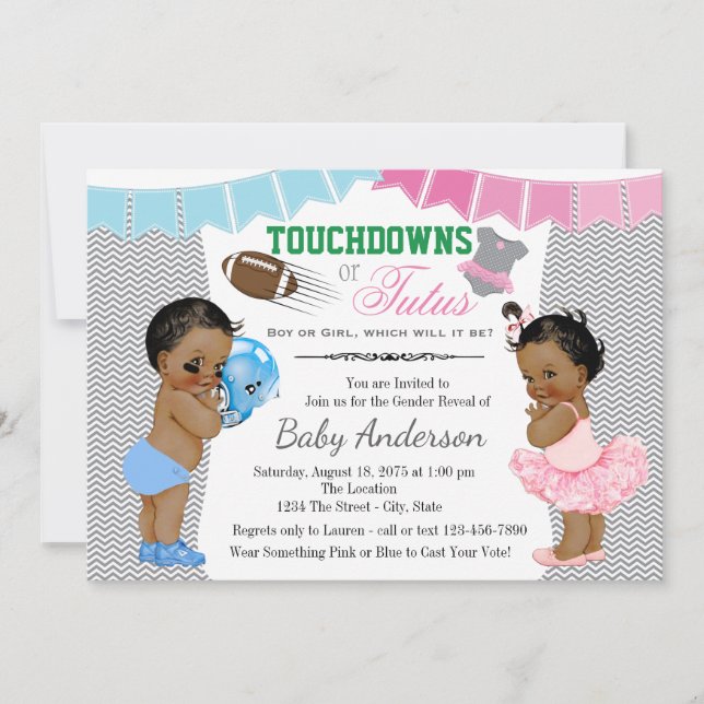 Touchdowns- eller Tutus Gender Reveal-inbjudan Inbjudningar (Framsida)