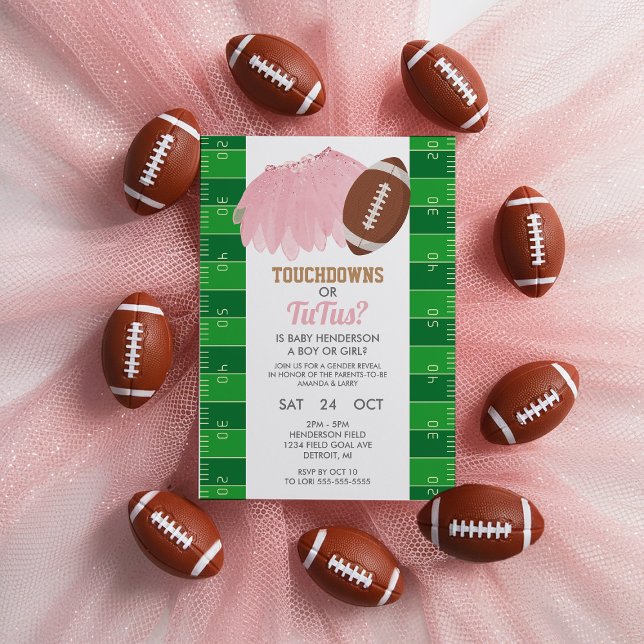 Touchdowns- eller Tutus Gender Reveal-inbjudan Inbjudningar (Touchdowns or Tutus Gender Reveal Invitation)