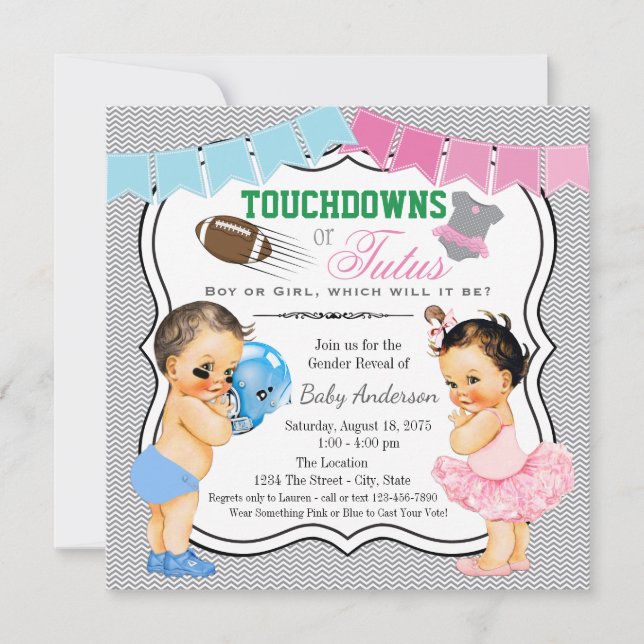 Touchdowns eller Tutus Gender Reveal Party-inbjuda Inbjudningar (Framsida)
