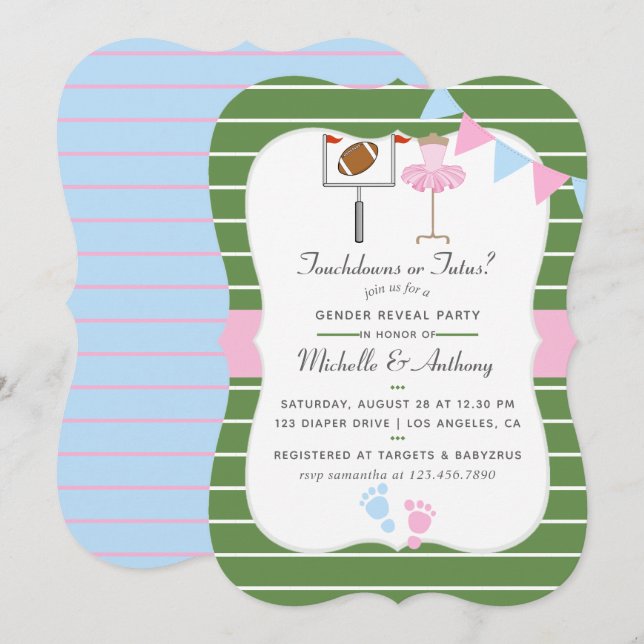 Touchdowns eller Tutus Gender Reveal Party-inbjuda Inbjudningar (Fram/baksida)