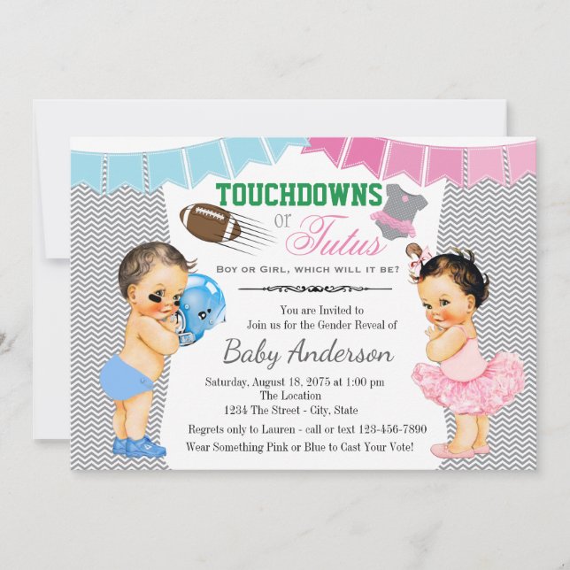 Touchdowns eller Tutus Gender Reveal Party-inbjuda Inbjudningar (Framsida)