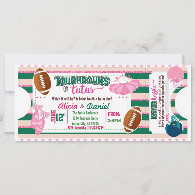 Touchdowns eller Tutus-inbjudan - blare raffel Inbjudningar (Framsida)