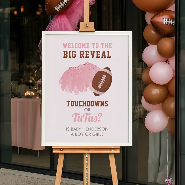 Touchdowns eller Tutus Kön Välkommen Poster (Touchdowns or Tutus Gender Reveal Welcome Poster | Instant Download Gender Reveal Welcome Sign)