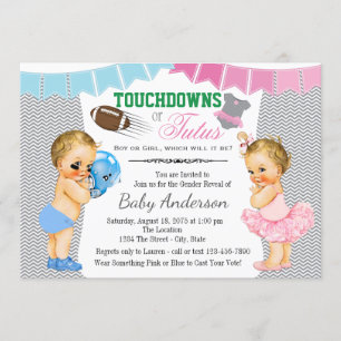 Touchdowns eller Tutus Könsbestämmande Bebisfest Inbjudningar