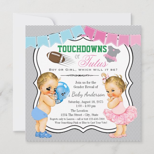 Touchdowns eller Tutus Könsbestämmande Inbjudan (Framsida)