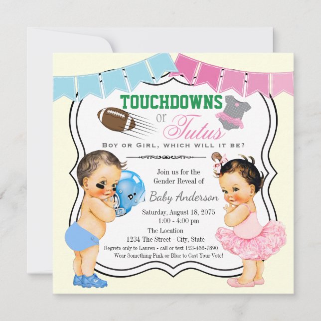 Touchdowns eller Tutus Könsbestämmande Inbjudan (Framsida)