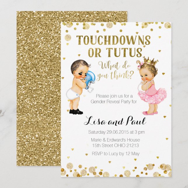 Touchdowns eller Tutus Könsbestämning inbjudan Gul (Fram/baksida)