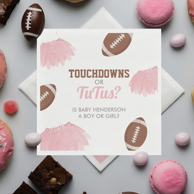 Touchdowns eller Tutus Könsbestämning Pappersservett (Touchdowns or Tutus Gender Reveal Paper Napkin)