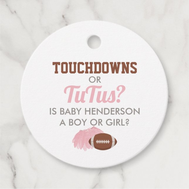 Touchdowns eller Tutus Könsbestämning Tacksamhet Gåvor Etiketter (Framsida)