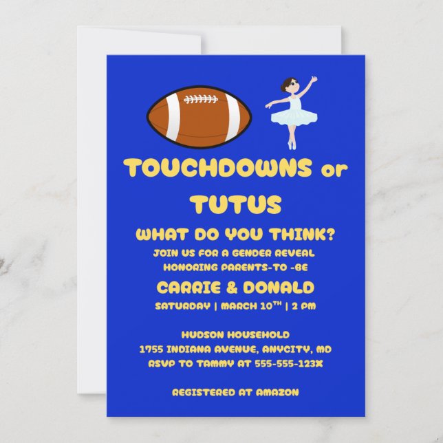 Touchdowns eller Tutus Könsbestämningsfest Inbjudningar (Framsida)