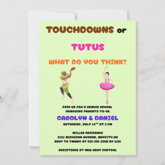 Touchdowns eller Tutus Könsbestämningsfest Inbjudningar