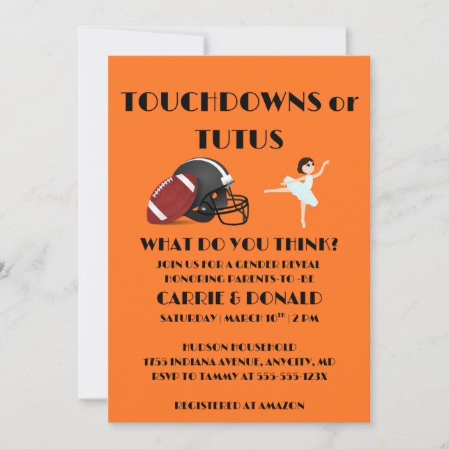 Touchdowns eller Tutus Könsbestämningsfest  Inbjudningar (Framsida)