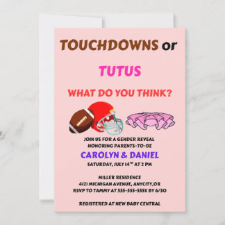 Touchdowns eller Tutus Könsbestämningsfest Inbjudningar