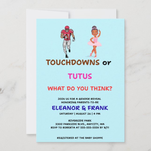 Touchdowns eller Tutus Könsbestämningsfest Inbjudningar (Framsida)