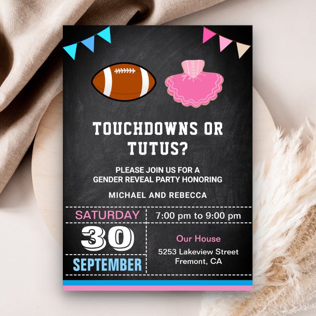Touchdowns eller Tutus Könsbestämningsfest Inbjudningar (Skapare uppladdad)