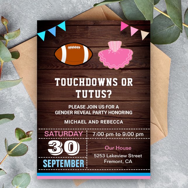 Touchdowns eller Tutus Könsbestämningsfest Inbjudningar (Skapare uppladdad)