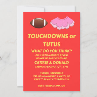 Touchdowns eller Tutus Könsbestämningsfest Inbjudningar