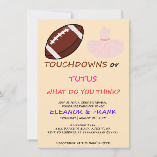 Touchdowns eller Tutus Könsbestämningsfest Inbjudningar
