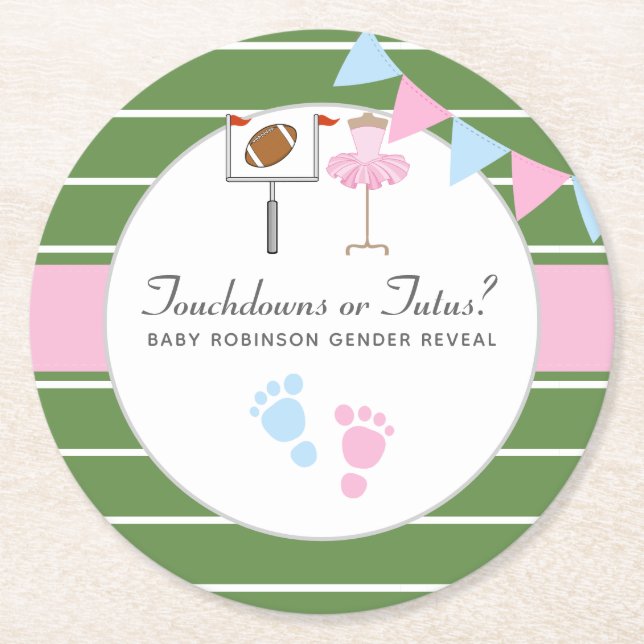 Touchdowns eller Tutus Könsbestämningsfest Underlägg Papper Rund (Framsidan)