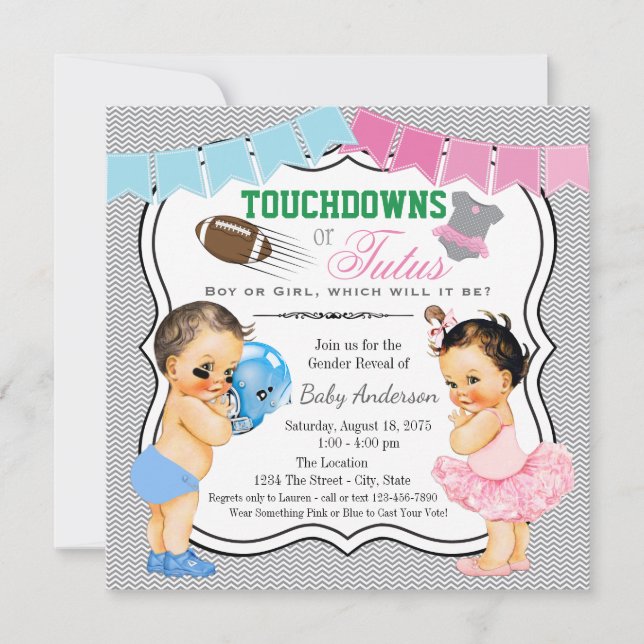 Touchdowns eller Tutus Könsbestämningsfestinbjudan Inbjudningar (Framsida)