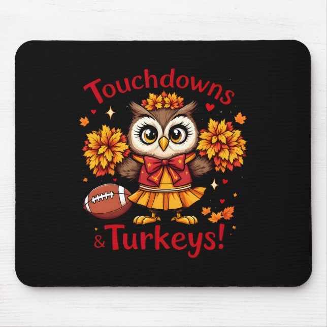 Touchdowns Och Kalkoner Fall Owl Amerikansk Fotbol Musmatta (Framsidan)