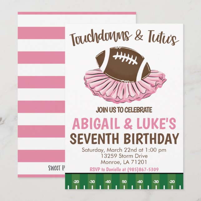 Touchdown's och Tutu's födelsedag Inbjudningar (Fram/baksida)