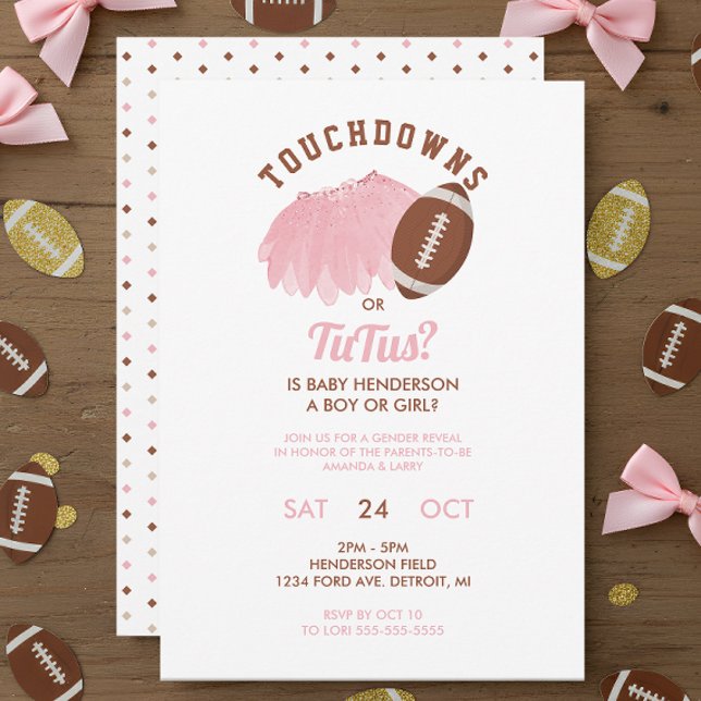 Touchdowns or Tutus Football Gender Reveal Inbjudningar (Touchdowns or Tutus Gender Reveal Invitation)