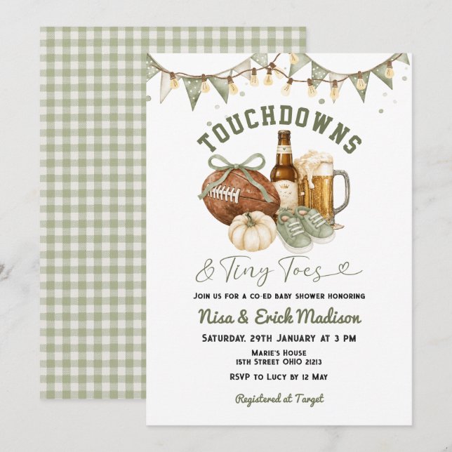 Touchdowns & Tiny Toes Fotboll Baby Shower  Inbjudningar (Fram/baksida)