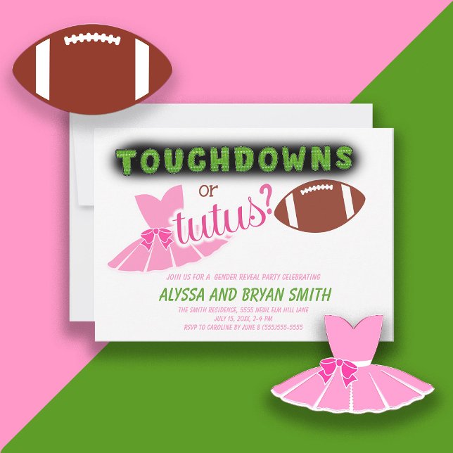 Touchdowns Tutus Baby Gender Reveal Inbjudningar (Skapare uppladdad)