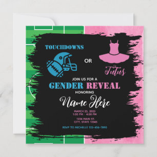 Touchdowns Tutus Rosa Blue Gender Reveal Inbjudningar