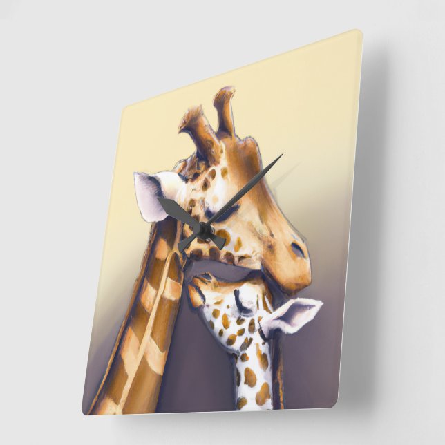 Touchingtid mellan Mor Giraffe och Calf Fyrkantig Klocka (Vinkel)
