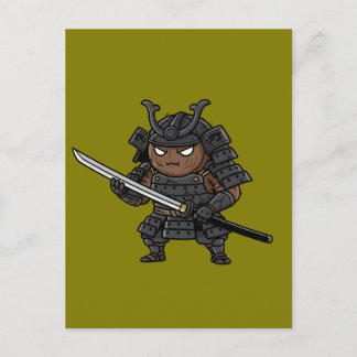 Tough Coconut Samurai Guardian Katana Illustration Vykort