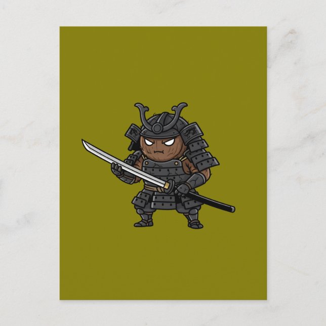 Tough Coconut Samurai Guardian Katana Illustration Vykort (Framsida)