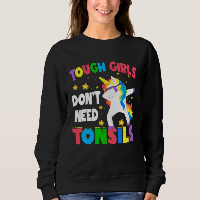 Tough Girls Surgery Recovery Girls Unicorn Tonsil  T Shirt (Framsida)
