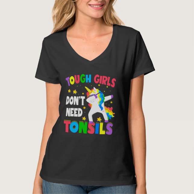 Tough Girls Surgery Recovery Girls Unicorn Tonsil  T Shirt (Framsida)
