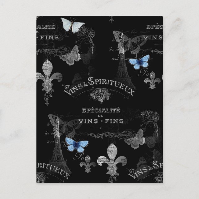 Toujours Paris Butterflies Collage Postcard Vykort (Framsida)