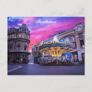 Toulouse Frankrike Fransk City Carousel Sunset Tra Vykort