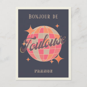 Toulouse Frankrike resor bonjour retro lila fest Vykort
