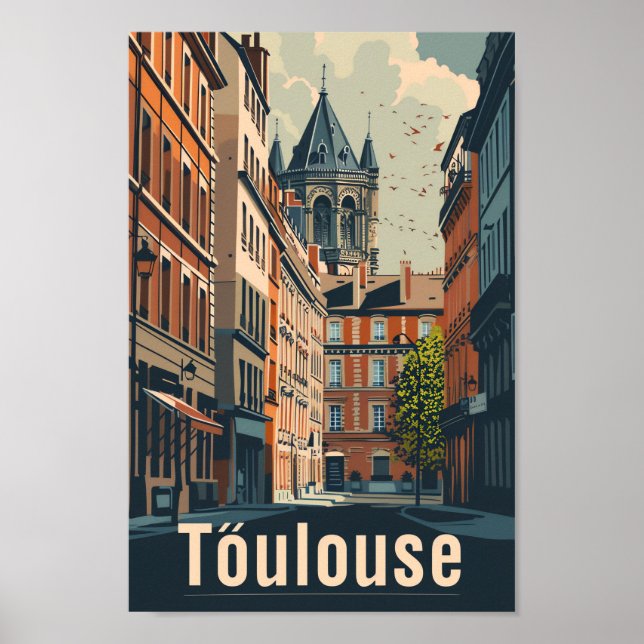 Toulouse Frankrike Vintage Retro Travel Illustrati Poster (Framsidan)