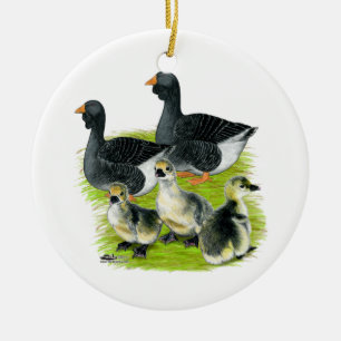 Toulouse Goose Family Julgransprydnad Keramik