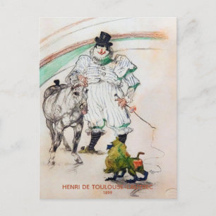 Toulouse-Lautrec, Circus Clown w Horse and Monkey Vykort