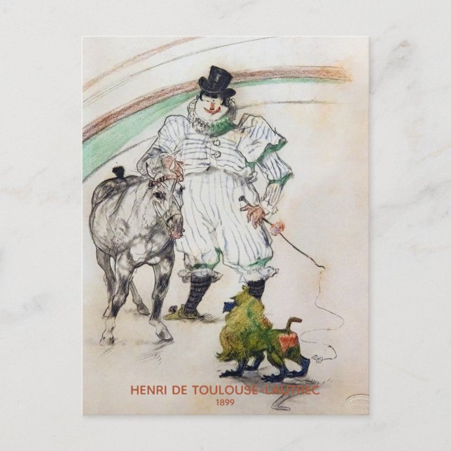 Toulouse-Lautrec, Circus Clown w Horse and Monkey Vykort (Framsida)