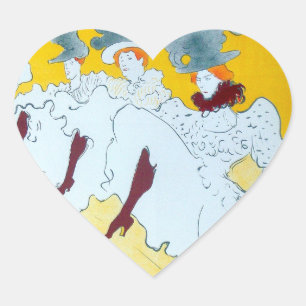 Toulouse Lautrec Gult Dancing Girl Poster Hjärtformat Klistermärke